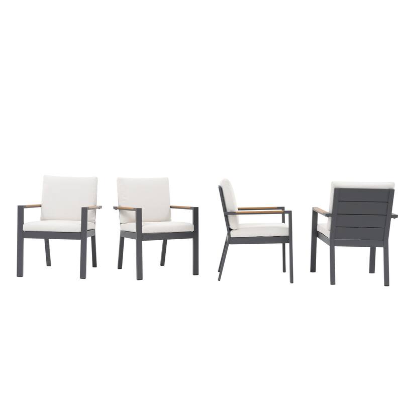 Outdoor Aluminum Dining Chair, Rust-Proof Patio Dining Chairs with Removable Cushions & Faux Wood Armrests