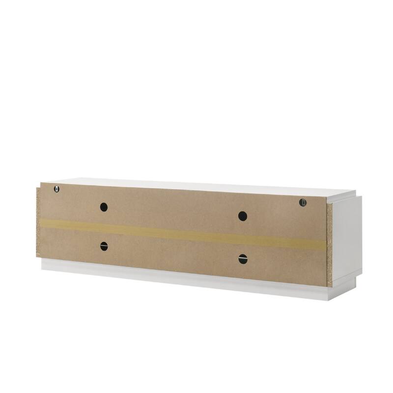 Penny TV Stand Media Cabinet, Adjustable Shelves, 4 Doors, White Wood