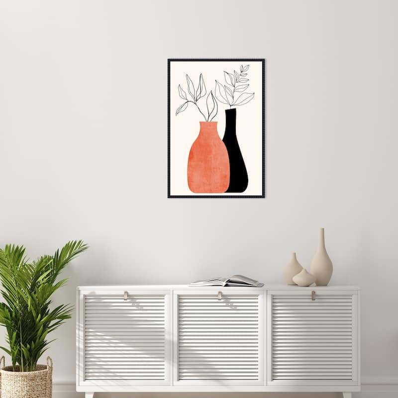 Madame a Monsieur by Eins Kubistika Framed Canvas Wall Art Print - Sylvie Beaded Black