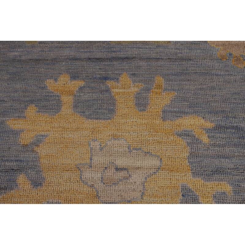 Blue Vegetable Dye Oushak Turkish Area Rug Hand-Knotted Wool Carpet - 9'6"x 12'1"