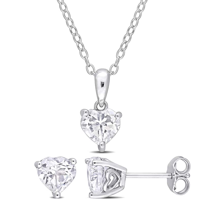Miadora 2 7/8ct TGW Heart-Shape White Topaz Necklace and Stud Earrings Set Sterling Silver