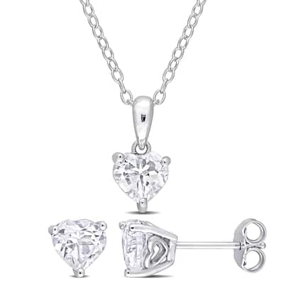 Miadora 2 7/8ct TGW Heart-Shape White Topaz Necklace and Stud Earrings Set Sterling Silver