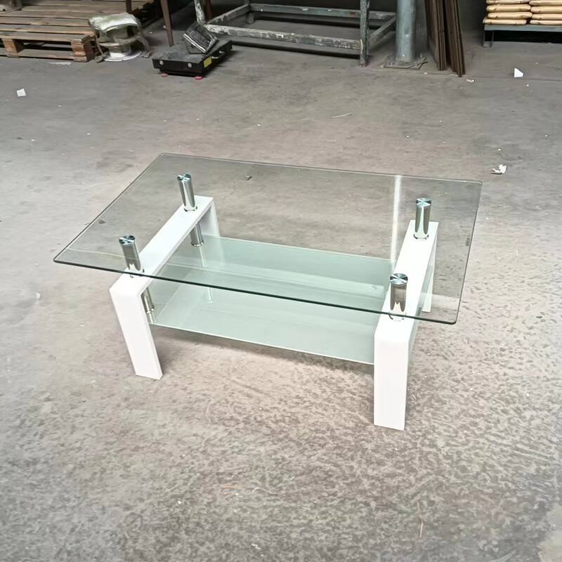 Tempered Clear Glass Coffee Table, 2-Layers Coffee Table Living Room Center Table