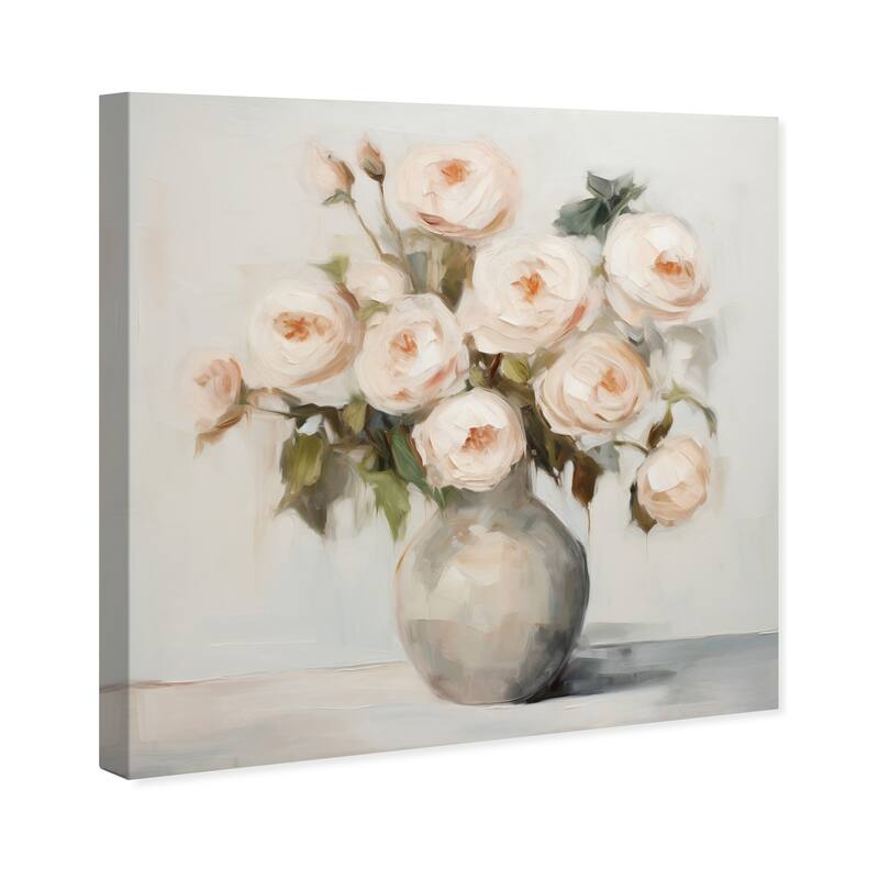 Wynwood Studio Canvas Floral and Botanical Perennial Flowers in a Vase White and Cream White Country Wall Art Canvas Print