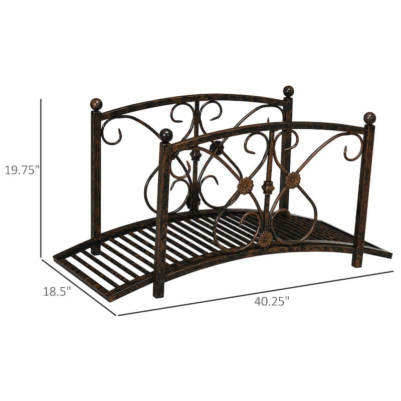 Outsunny Classic Garden Bridge with Safety Railings Arc Footbridge Decorative Pond Bridge for Backyard Creek Stream, Rust Brown