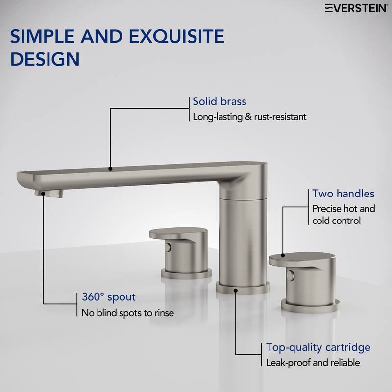 Modern Deck-Mount 2-Handle 360° Rotatable Bathtub Faucet Widespread 3 Hole Tub Filler