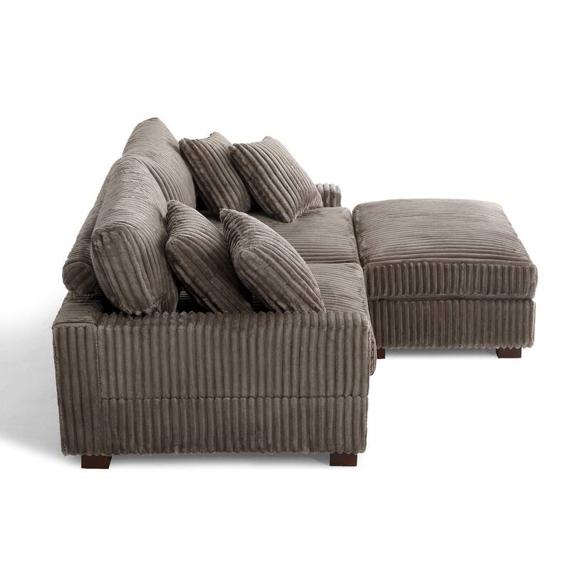Plush Corduroy Modular Sectional Sofa Comfy Couch