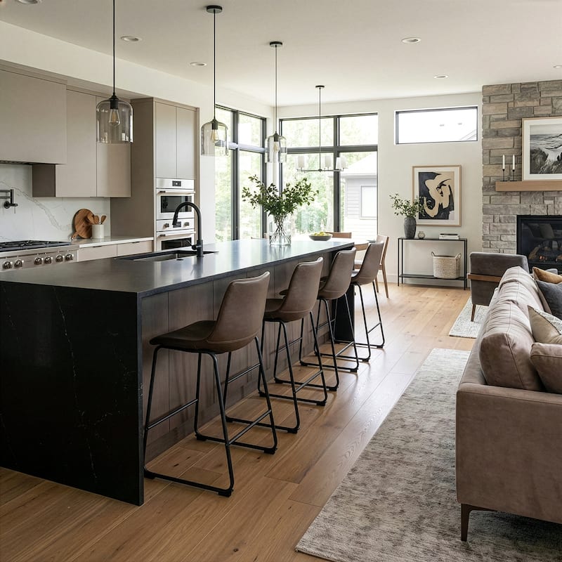 Set of 2 Ave Iron Frame Brown Faux Leather Counter Stool w' Stitching