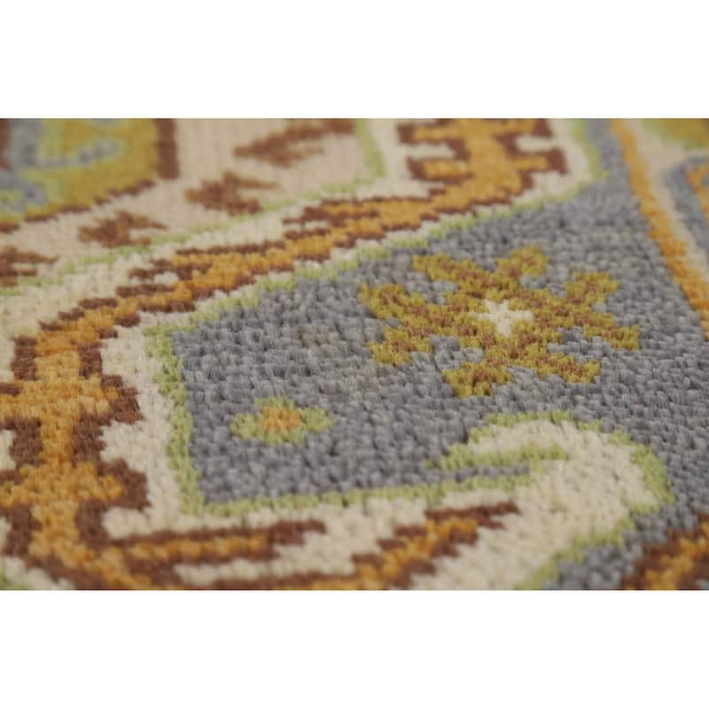 Hand Knotted Oriental 100% Wool Carpet Traditional Geometric Greys & Charcoal Kazak Runner Rug - 9' 10'' X 2' 6''