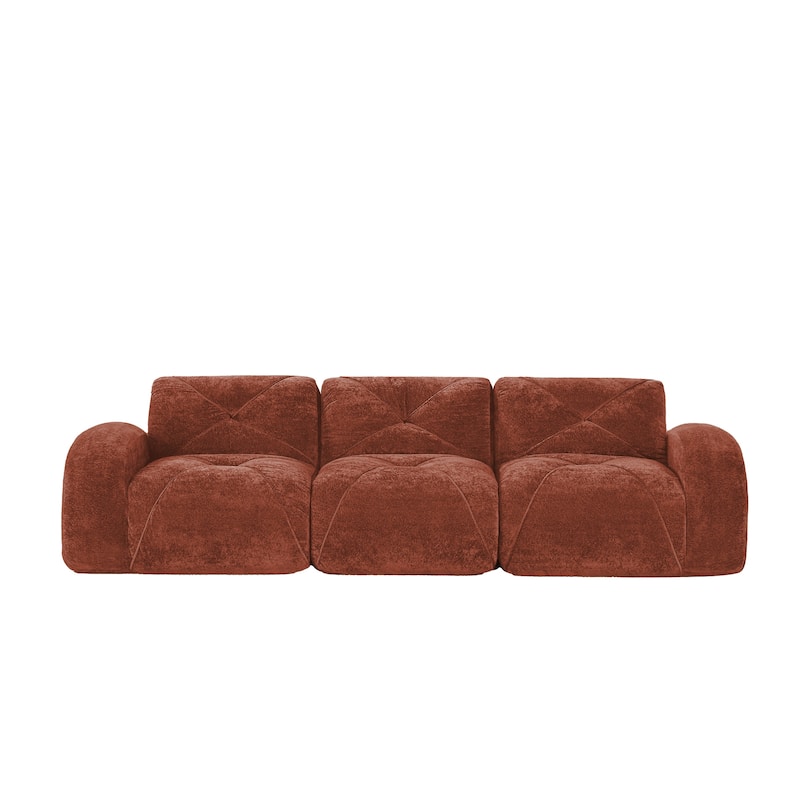 Roomfitters 114 Inch Modular Floor Sofa, Fluffy Plush Sectional with Ottoman, Chocolate