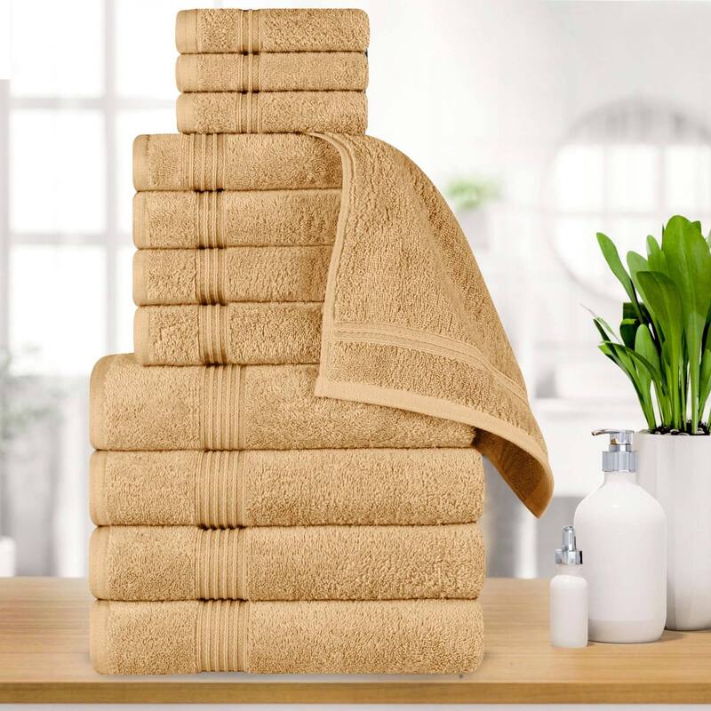 Superior Heritage Egyptian Cotton Absorbent 12-Piece Towel Set - Gold