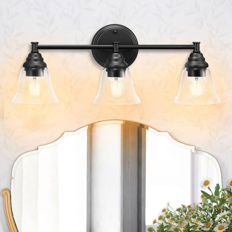 3-Light Farmhouse Bathroom Vanity Wall Lights Black - Matt black
