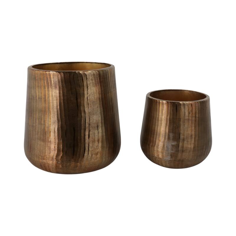 Metal Planters Hand-Hammered Texture (Set of 2) - 16", 12" Bronze - 17" x 17" x 16"