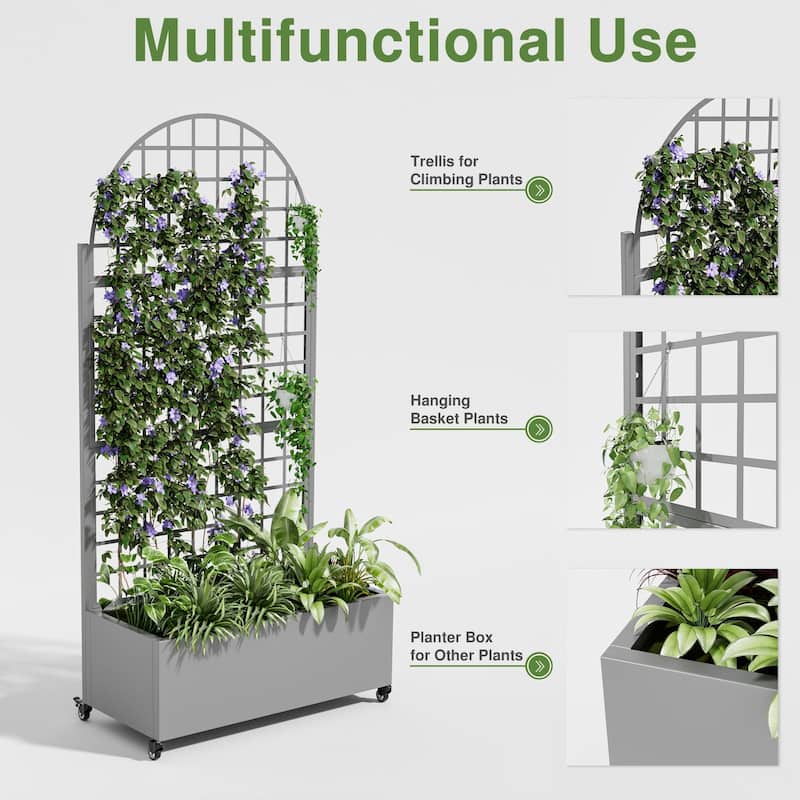 Movable Raised Garden Bed with Trellis and Lockable Wheels - 71*35