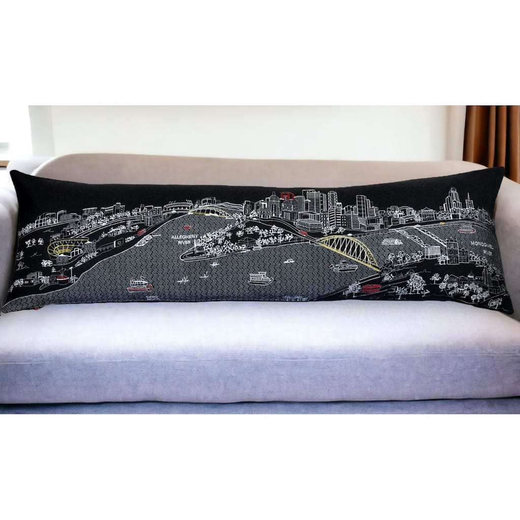 HomeRoots 46" Black Pittsburgh Nighttime Skyline Lumbar Decorative Pillow