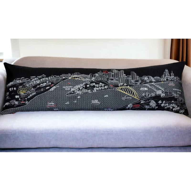HomeRoots 46" Black Pittsburgh Nighttime Skyline Lumbar Decorative Pillow