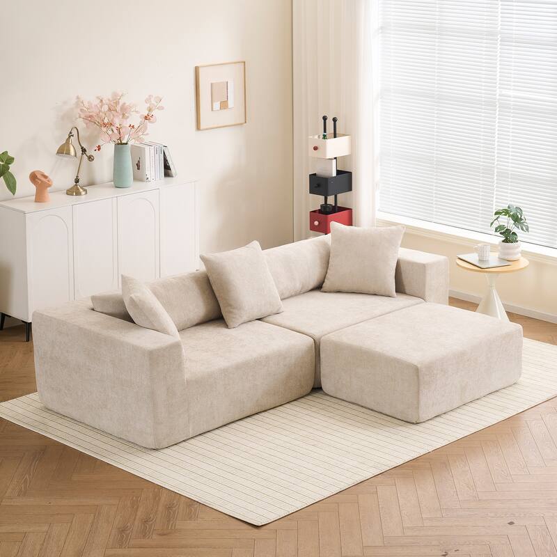 Modular L-Shaped Cloud Sofa, Soft Chenille Cushion, No Assembly Needed
