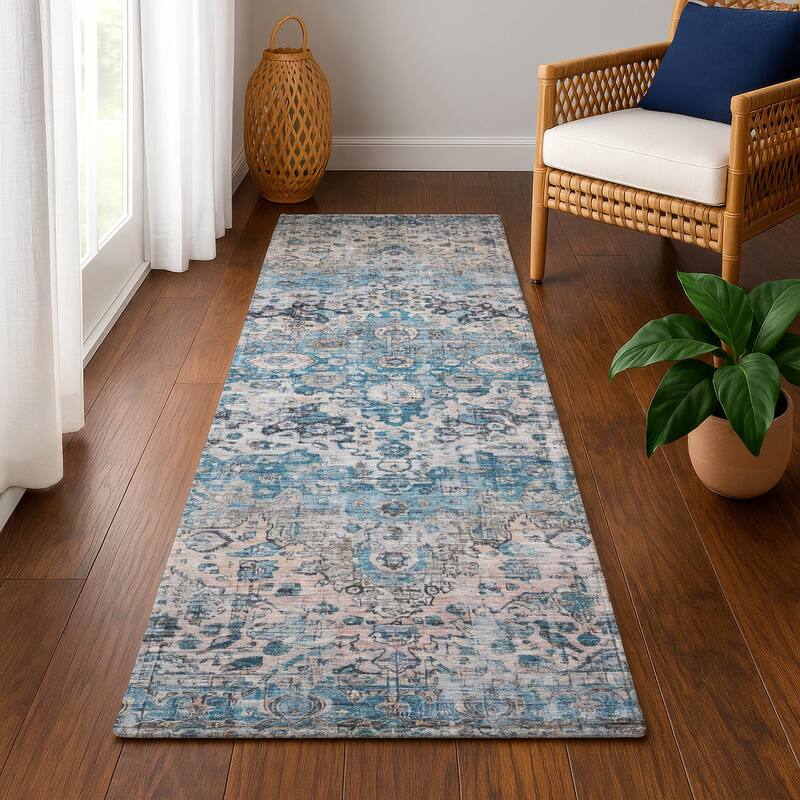 Premium Washable Super Soft Traditional Vintage Mayfield Rug - Blue - 2'3" x 7'6"