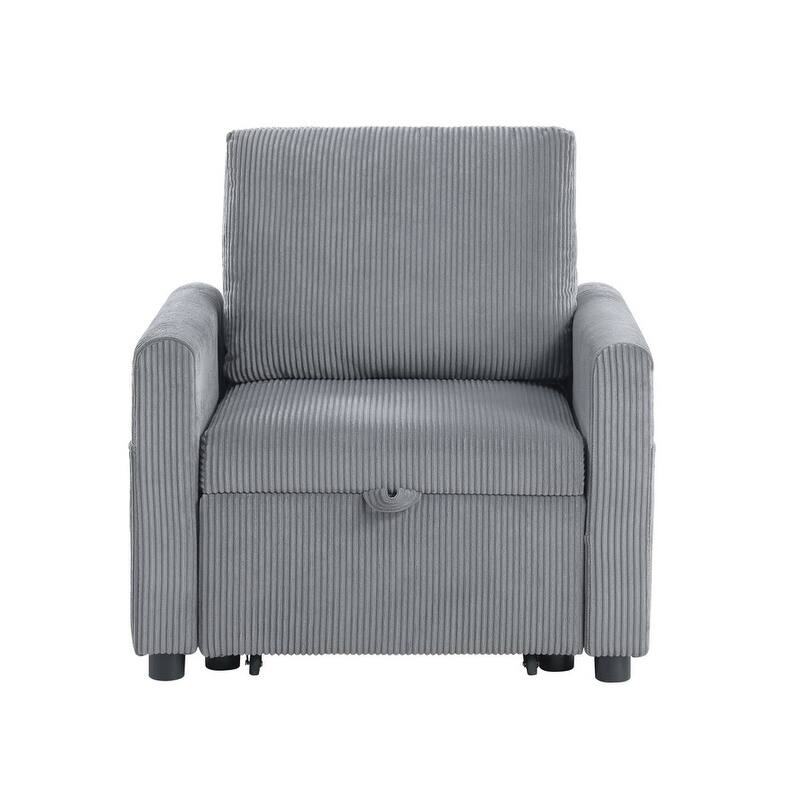 Oswin 32.5"W Gray Corduroy Armchair with Pull-Out Chaise and Side Pocket