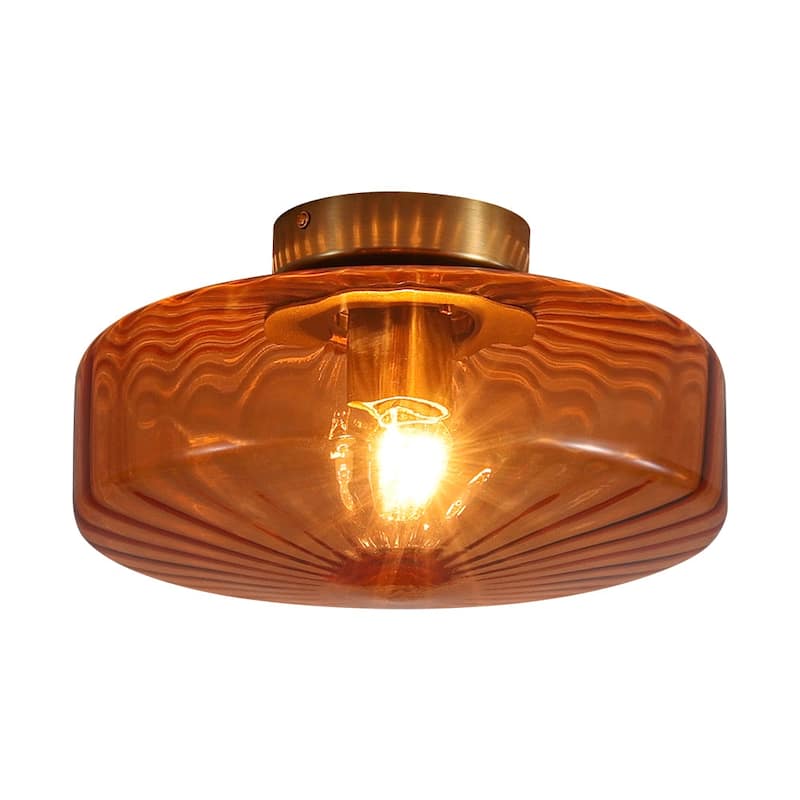 Brown Amber Ribbed Glass Shade Semi Flush Mount Ceiling Light
