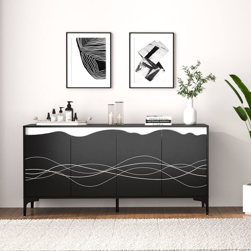 63"W Modern Sideboard with Four Doors, Adjustable Shelves Cabinet, sideboard for Living Room