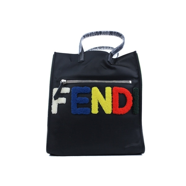 Shop Fendi Black Logo Patches Nylon and Shearling Tote Bag - Free Shipping Today - Overstock ...