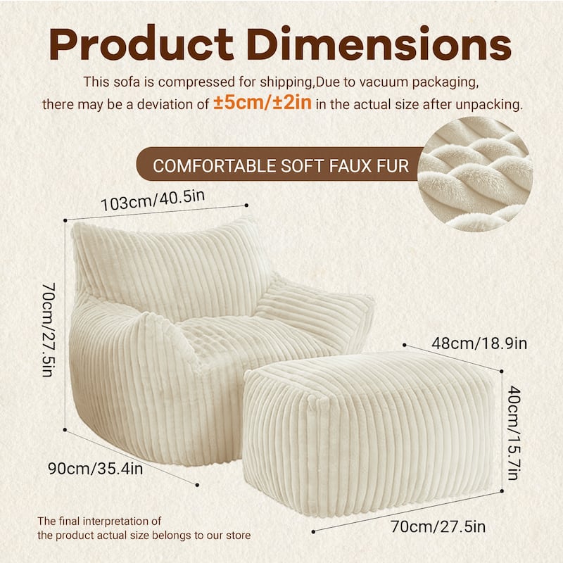 Suede Sofa Chair with Ottoman - 5-Zone Support & Compact Boxed Delivery