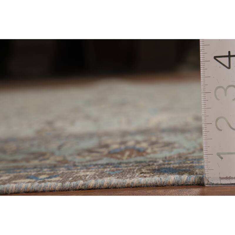 Blue Tabriz Persian Rug Hand-Knotted Distressed Floral Wool Carpet - 7'4"x 10'8"