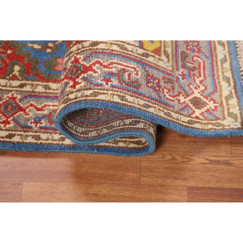 Blue Geometric Heriz Serapi Indian Foyer Rug Handmade Wool Carpet - 3'0"x 5'1"