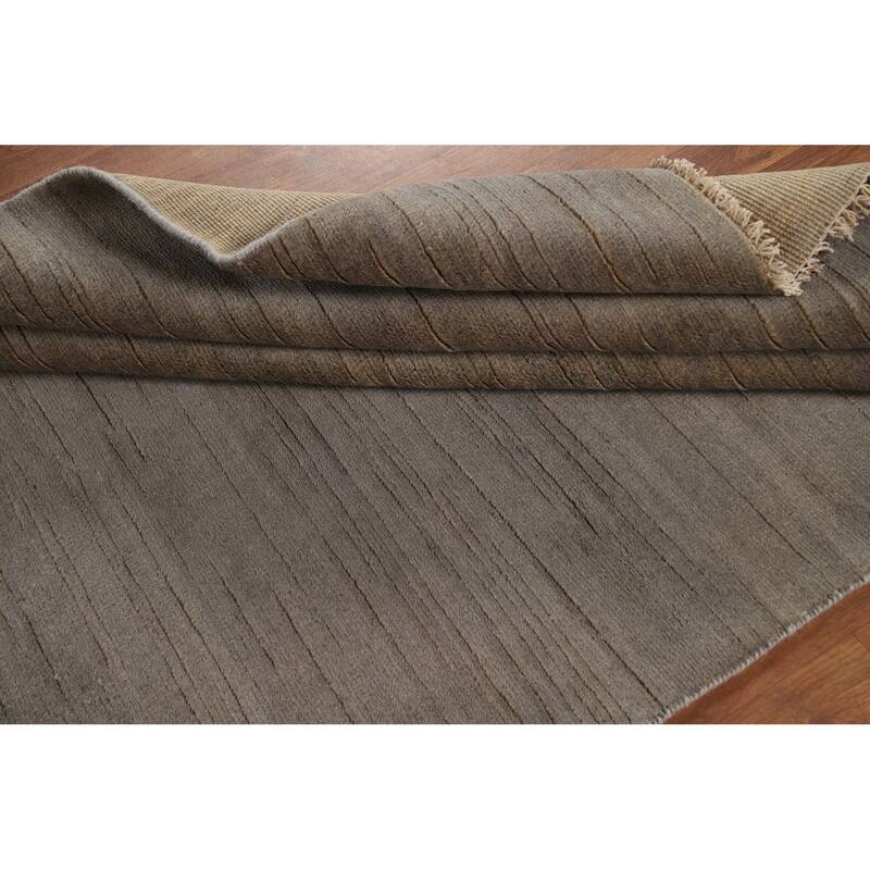 Modern Gabbeh Oriental Rug Handmade Grey Wool Carpet - 4'10"x 6'10"