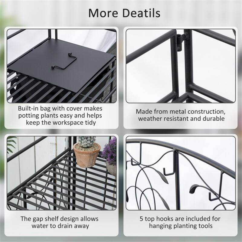Folding Garden Potting Bench with Shelves, Hooks & Workstation - 33.5" L x 17" W x 47.25" H