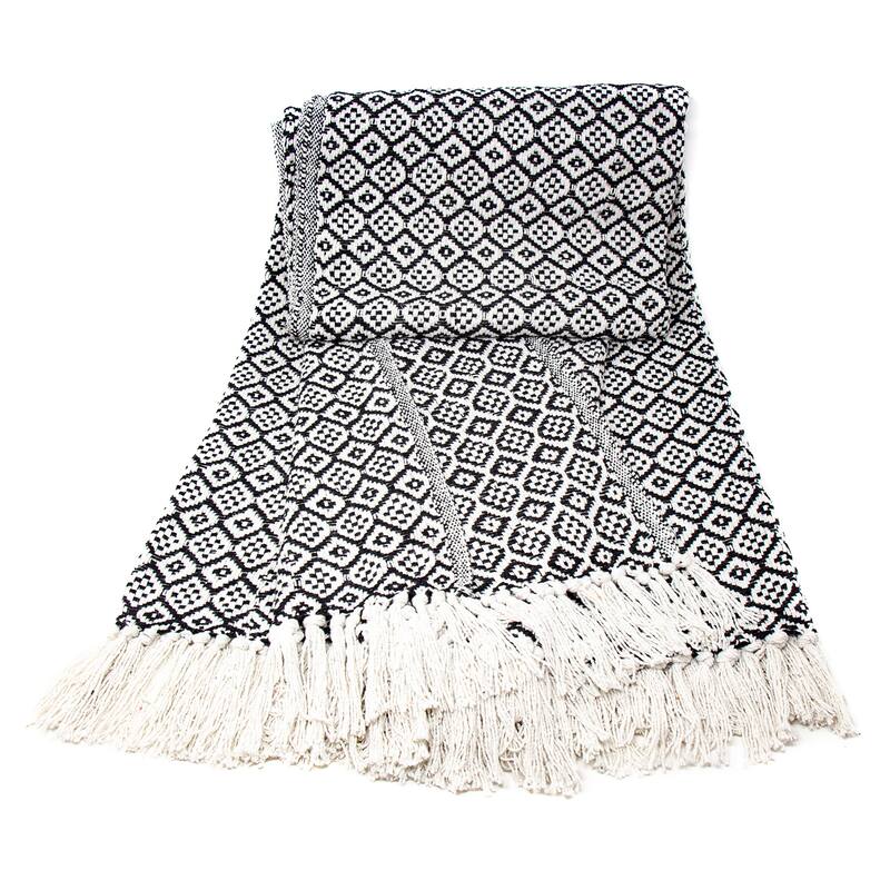 Recycled Cotton Decorative Throw Blanket with Tassels