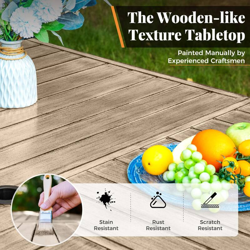 MAISON ARTS 9 Pieces Outdoor Patio Dining Set for 8, Metal Steel Table with Umbrella Hole & Stackable Chairs