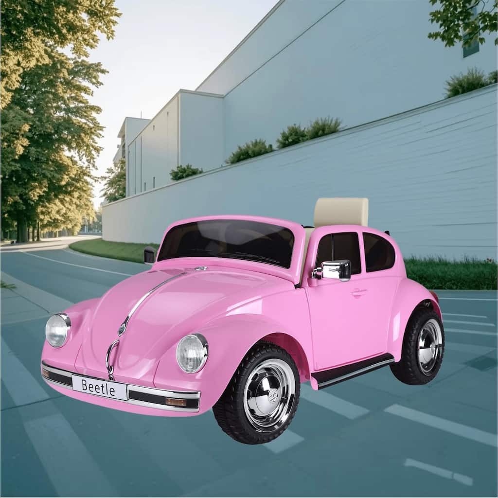 Volkswagen Beetle Licensed 6V Kids Electric Ride On Car with Parental Remote, Music Horn, LED Lights, and 2 Openable Doors