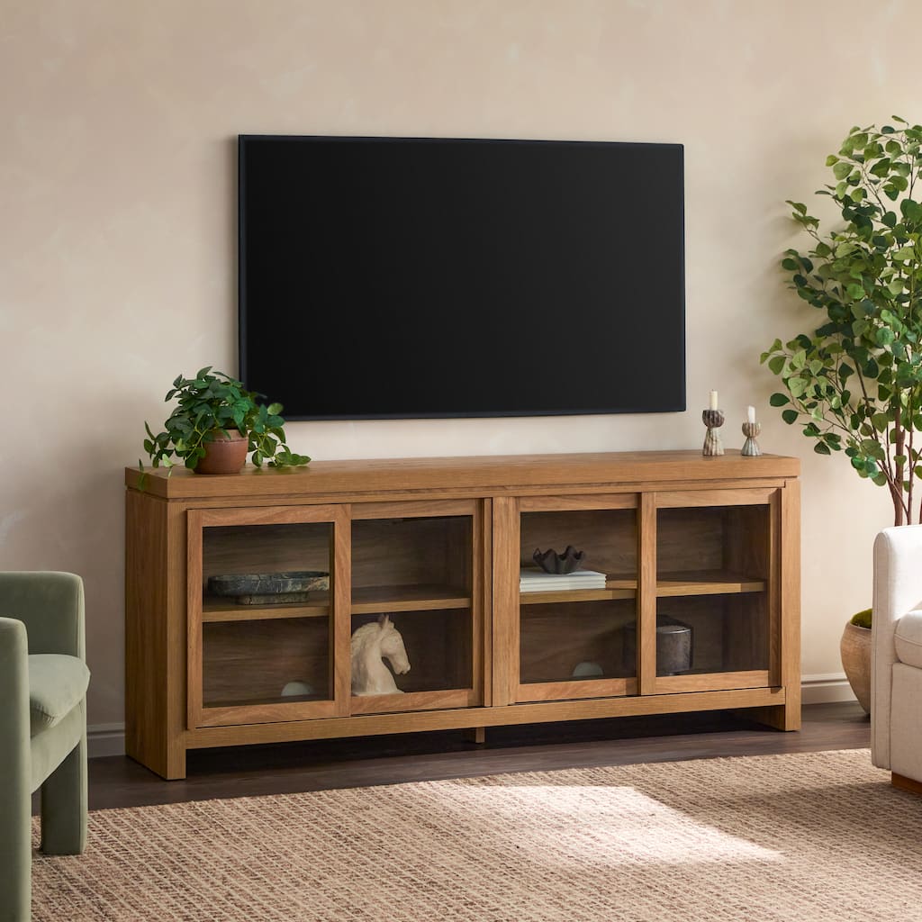 Walker Edison Modern Window Pane TV Stand/Sideboard with Sliding Doors