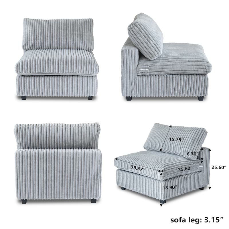 118" Modular V Shaped Sectional Couches with Ottoman, Removable Covers, Grey
