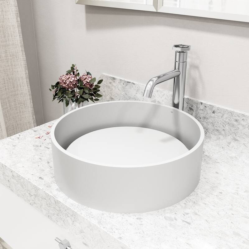 VIGO Anvil 16"L x 16"W MatteStone Vessel Sink and Ruxton 12"H Faucet Set