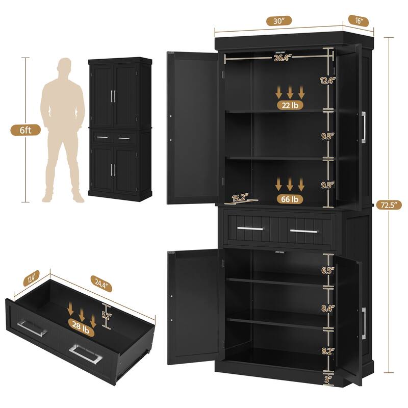 Yaheetech Wooden Kitchen Pantry Storage Cabinet with Doors and Shelves