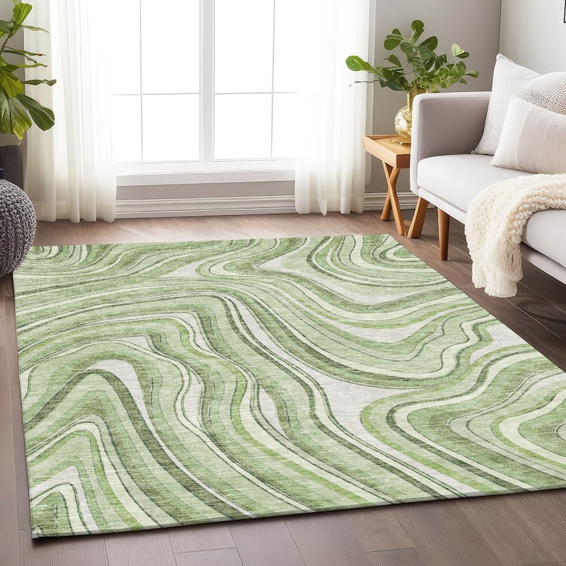 Premium Washable Super Soft Modern Waves Mayfield Rug - Aloe - 10' x 14' - Rectangle