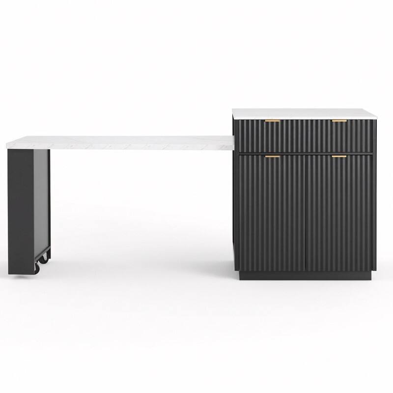 82.6" Fluted Kitchen Island with Extendable Dining Table and Power Outlet for Modern Kitchen Spaces