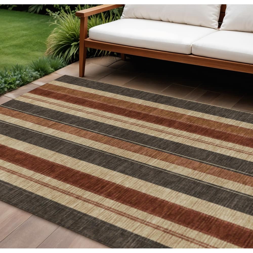 HomeRoots Striped Transitional Rectangle Outdoor Rug
