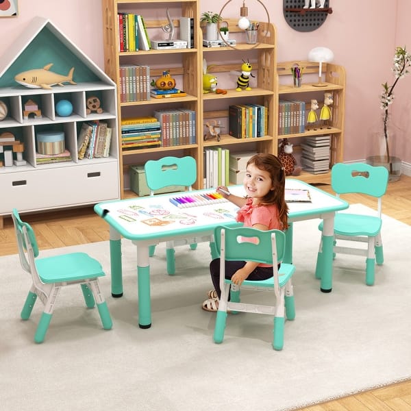slide 2 of 5, Kids Table and Chairs Set for 4 with Graffiti Desktop - 47" x 23.5" x 18.9"