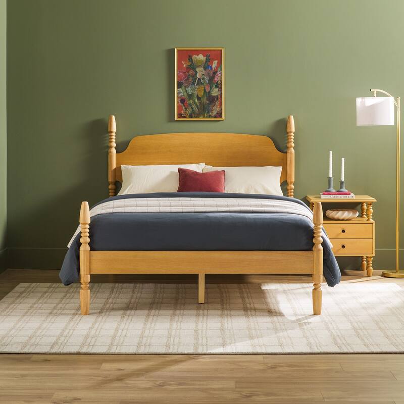 Walker Edison Spindle Queen Bed with 2-Drawer Nightstand Bedroom Set - Natural