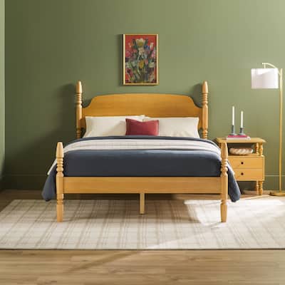 Walker Edison Spindle Queen Bed with 2-Drawer Nightstand Bedroom Set