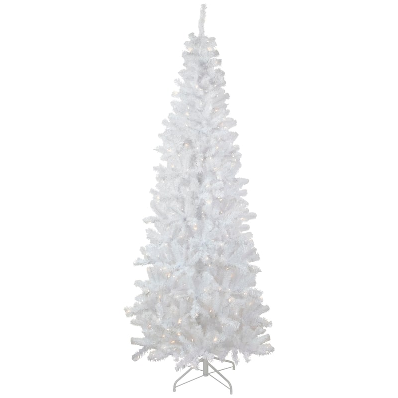 7.5' White Georgian Pine Pencil Artificial Tree Warm White LED - 7.5 Foot