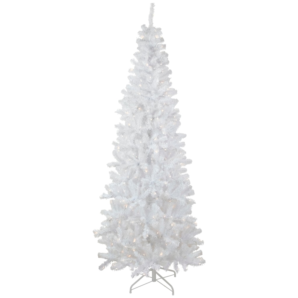 7.5' White Georgian Pine Pencil Artificial Tree Warm White LED - 7.5 Foot