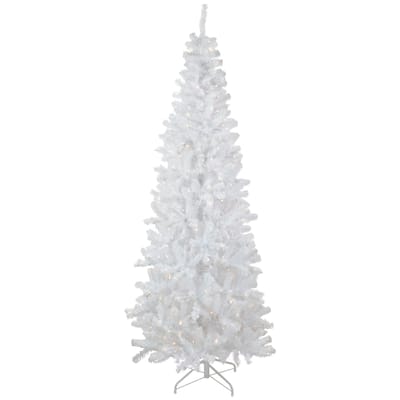 7.5' Pre-Lit White Georgian Pine Pencil Artificial Christmas Tree Warm White LED Lights