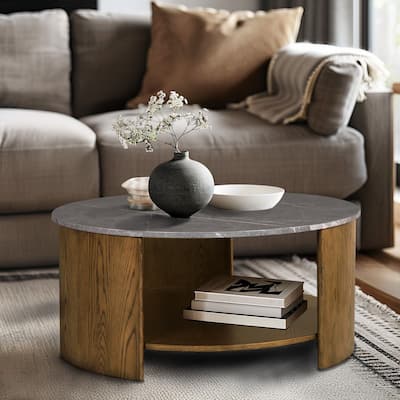INK+IVY Keegan Round Mixed Material Coffee Table with Shelf - 36" x 18"H