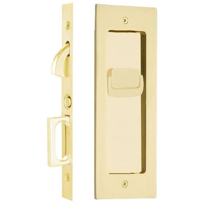 Emtek Modern Rectangular 7-1/4 Inch Privacy Mortise Pocket Door Lock - Unlacquered Brass