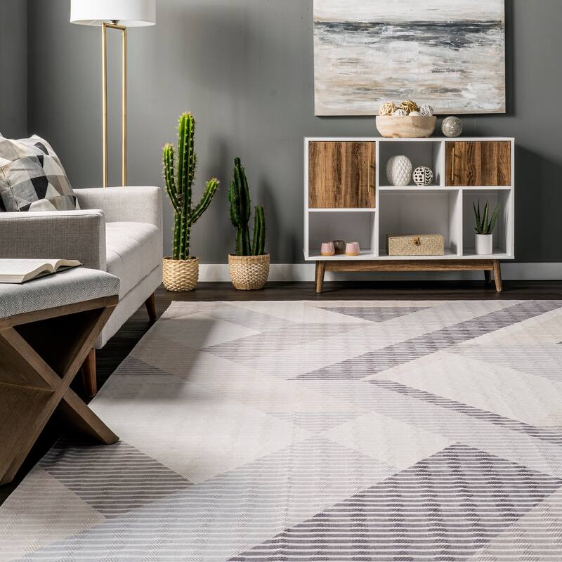 Nuloom Alesha SpinClean Modern Striped Machine Washable Area Rug